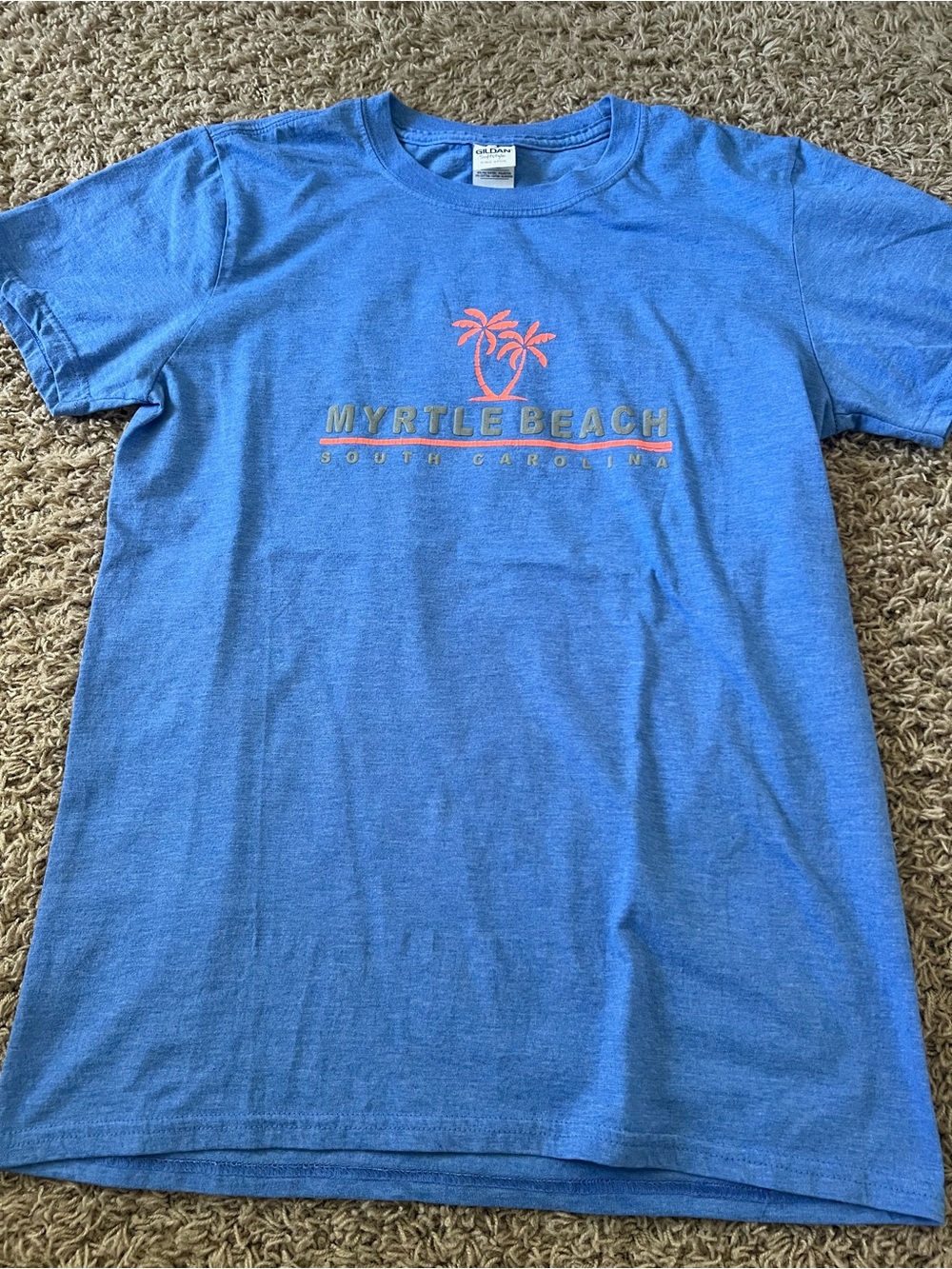 Gildan Softstyle Myrtle Beach South Carolina Palm Tree Graphic T-Shirt Blue S